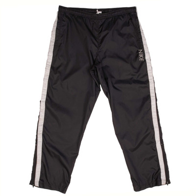 NIKE Classic Swoosh Black Nylon Track Pants Large 90s Casual Zip Ankle Gorpcore