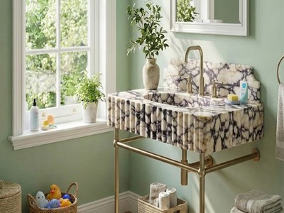 Handcrafted Calacatta Viola Marble Sink Fluted Wall Mount Custom Vanity Basin