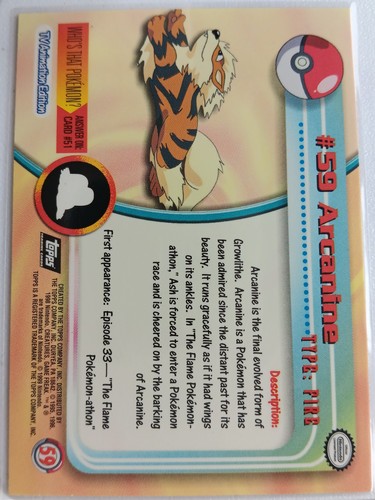 Pokemon - Arcanine #59 Topps TV Animation Black Logo Non-Holo 2nd Print NM - Picture 2 of 2