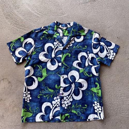 Vintage Royal Hawaiian Shirt Men Large Blue Button Up Loop Collar Barkcloth 60s - Picture 2 of 9