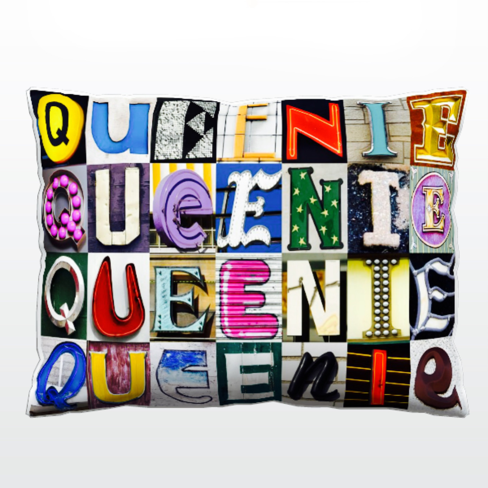 Personalized Pillow featuring the name QUEENIE in photos of actual sign ...