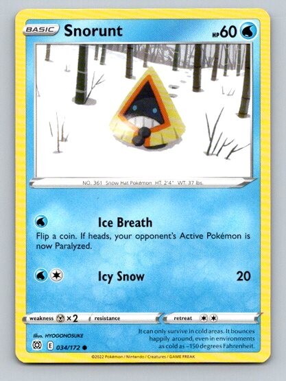 2022 Pokemon Card Brilliant Stars Snorunt 34/172