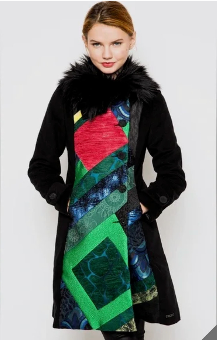 Wool blend DESIGUAL Coat Black Patchwork Faux Fur… - image 1