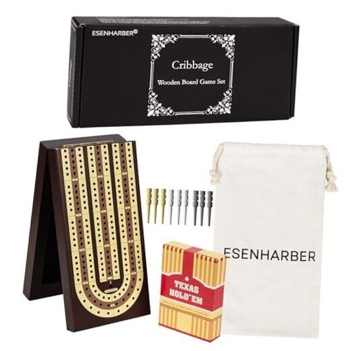Foldable Wooden Cribbage Board Set - Elegant 3-Track Design with Magnetic