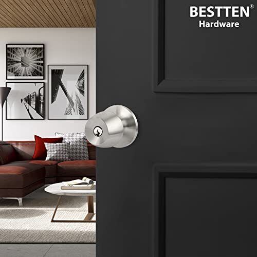 BESTTEN Keyed Entry Door Knob with Lock, Interior and Exterior