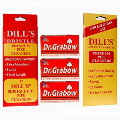 Dr Grabow Pipe Filters + Dills Pipe Cleaner Combo 64 PIPE CLEANERS 30 FILTERS