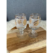 Vintage Libbey Golden Foliage Short Wine Glasses