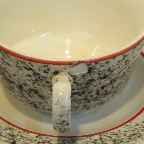 VTG Laughlin Restyled Brittany Theme 1986 Tea Cup & Saucer Set Red Line & Black - Picture 3 of 12