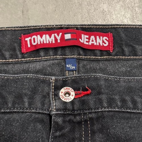 vintage 90s tommy hilfiger jeans baggy wide leg jeans 40w black carpenter style - Picture 6 of 8