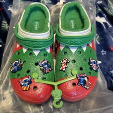 NWT Crocs Fuzzy Lined Christmas Lilo Stitch Jibbitz Mens 13