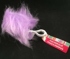 Purple Fuzzy Plush Pom Pom Keychain - White Hook - Bag/Purse/Backpack Clip