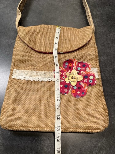 Burlap Flower Tote Bag | Women’s Girl’s | New | Satchel Purse - Picture 3 of 11