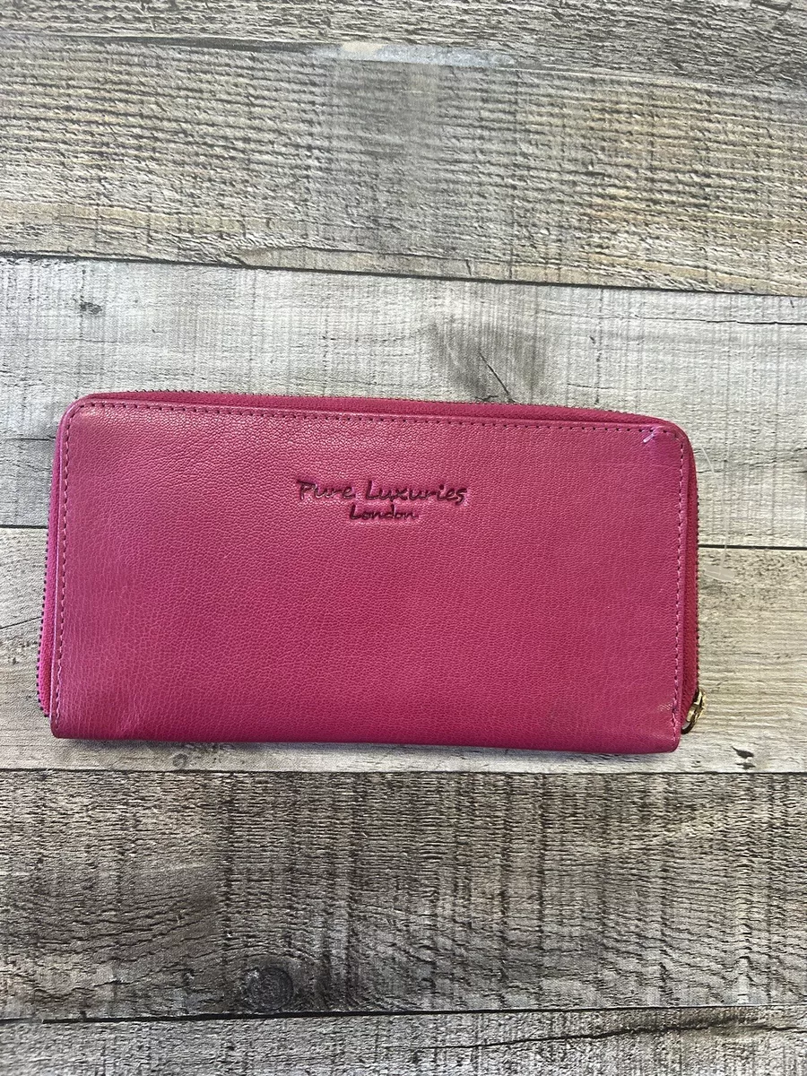 PURE LUXURIES LONDON Women s Clutch Or In Bag Wallet Genuine Leather Pink Med
