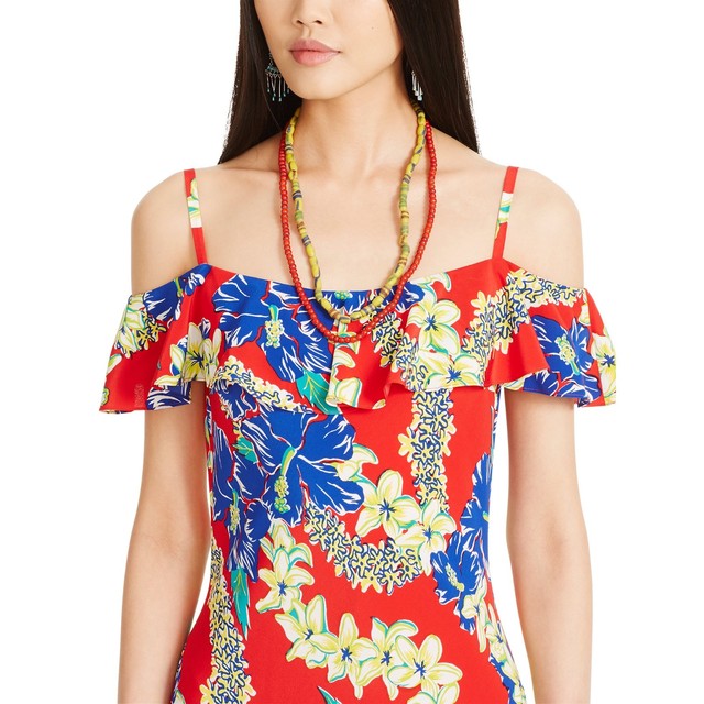 Polo Ralph Lauren Hawaiian-print Ruffled Dress Maui Red Hawaiian size 8 for sale online