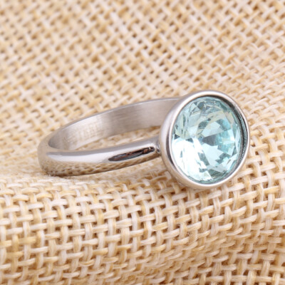 8mm Blue & White CZ Inlay Stainless Steel Ring - Women's Engagement/Wedding Band, Size 10