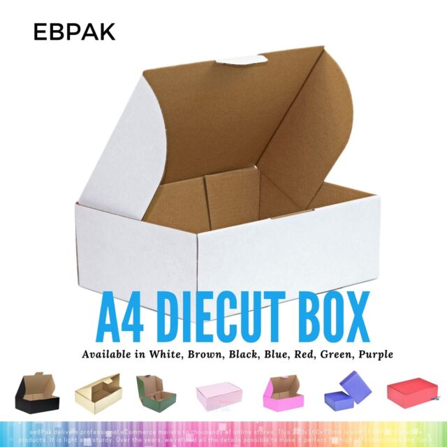 Mailing Box A4 Diecut Carton 310 x 230 x 105mm - Mint Blue + Black + White