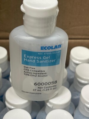 ECOLAB Express Gel Hand Sanitizer Dye Free #6000058 Case of 144 1.25 FL OZ NEW