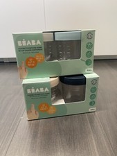 2 x Beaba portion container glass set measuring glass 150 ml 250 ml grey blue pink like NEW