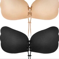 B Cup Womens Bra Backless Self-Adhesive Push Up Wings Sticky Bras-2packs