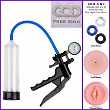 Plastic Pistol Penis Pump w/ Gauge QR Valve, Free Ring, Enlarger-Bigger-Vacuum