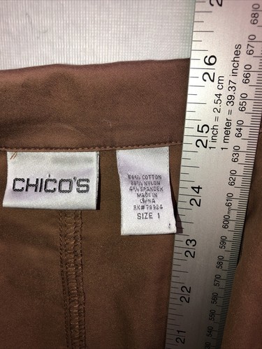 Chicos 1 M Brown Jacket Front Zip Pockets Collared Light Weight - Picture 11 of 12