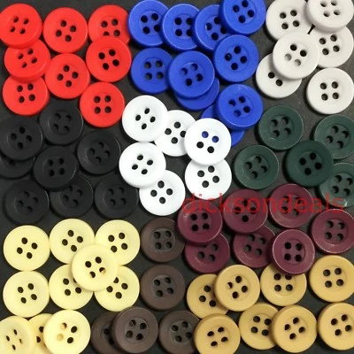 20 Coloured Shirt Buttons 4 Hole 10mm 12mm Black Navy Grey Green Blue Red Brown