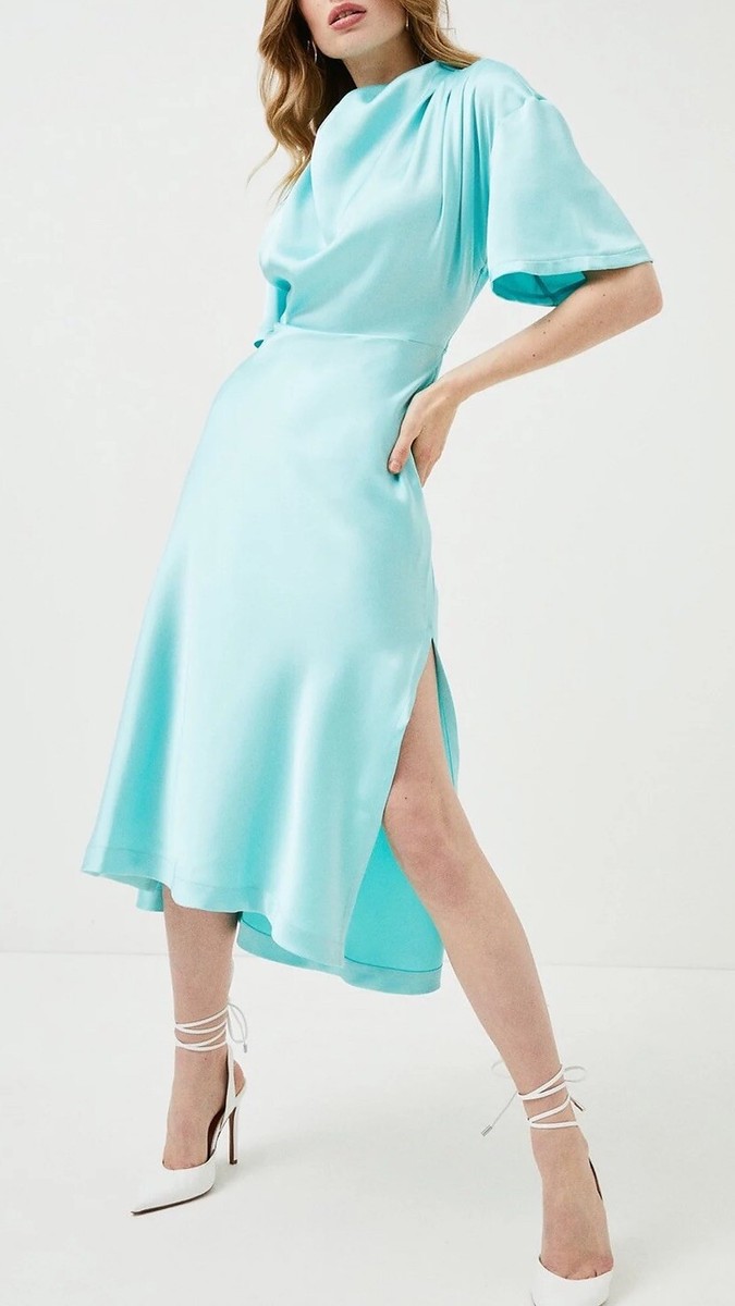 119  Karen MILLEN  Mint Satin Cowl Neck Woven Midi Dress Sz 8 UK. BNWT.  VD | eBay UK