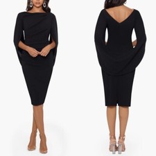 Betsy  Adam Black Cape Sleeve Crepe Sheath Dress Size 8 199