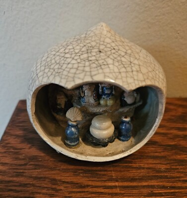 Studio Art Pottery Raku Miniature Figures 3D Scene Cut Out Clay Japan EXC