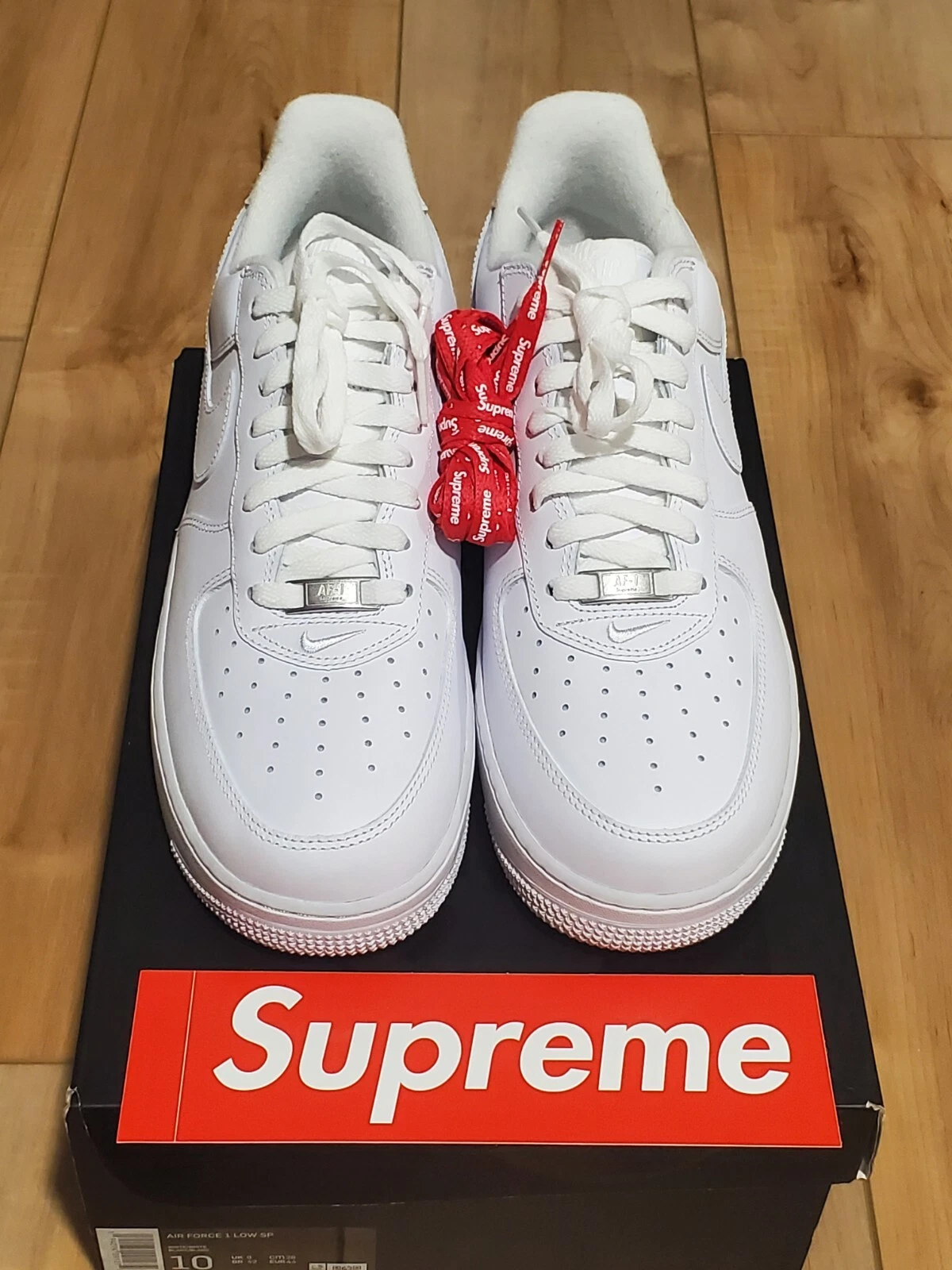 Taille 10   Nike Air Force 1 x Supreme Low Box Logo Blanc CU9225 100