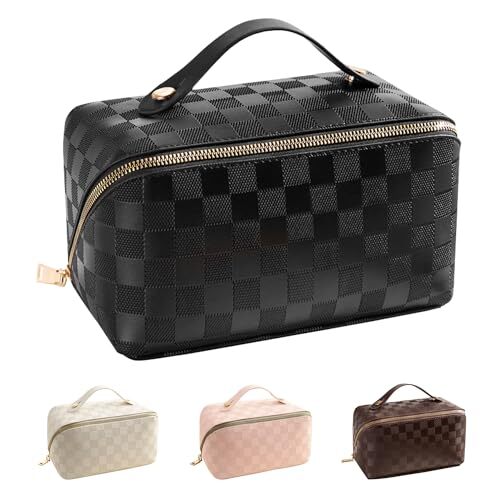 Large Capacity PU Leather Travel Makeup Bag in Black
