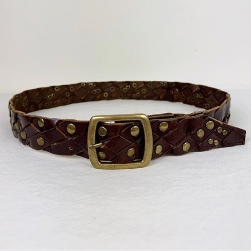 Vintage Gold Studded Braided Brown Leather Belt - Picture 2 of 7