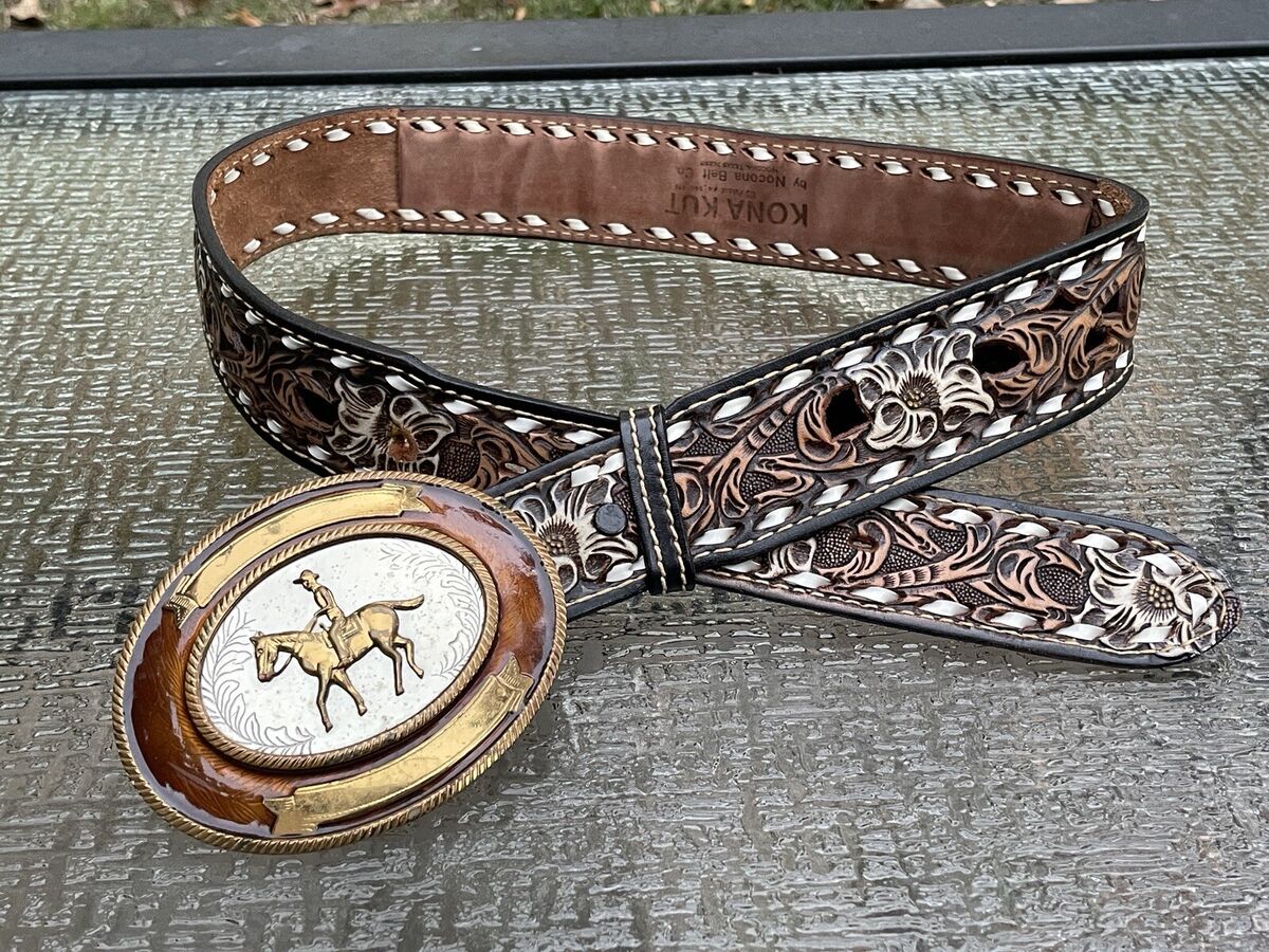 Kona Kut by Nocona Belt Co Tooled Leather Belt Western B 225 Kona Kut by Nocona Belt Co Tooled Leather Belt Western B 225