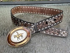 Kona Kut by Nocona Belt Co Tooled Leather Belt  Western B 225 32 Men’s Size 32