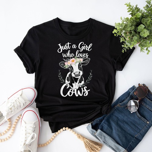 Cow Lover Just A Girl Who Loves Cows Unisex T-Shirt - Picture 3 of 23