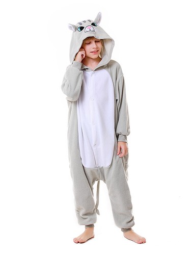 Kids Gray Cat Costumes Unisex Soft Hooded One-piece Pajamas Cosplay Homewear - Picture 11 of 55
