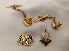 Enamel  Gold Tone Metal Cufflinks Elephant And Hindu Thailand Goddess Set