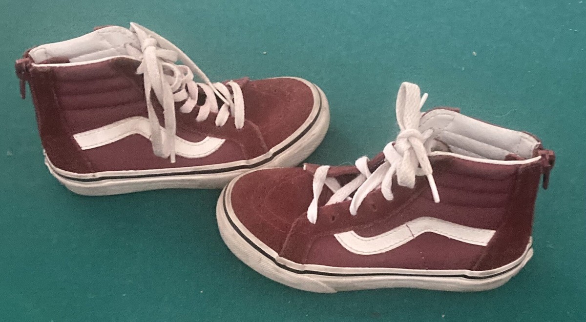 Vans High Top Old Skool Kids Shoes Size Maroon w/ Zipper