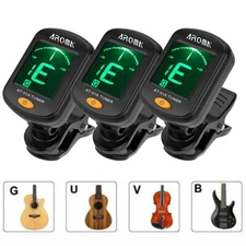 3pcs AROMA Clip-on Guitar Tuners 440Hz For Chromatic Bass Ukulele LCD Display US