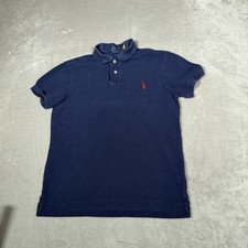 Ralph Lauren Polo Shirt Men Medium Blue Custom Slim Fit Pony Short Sleeve Casual