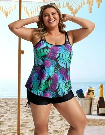 Hanna Nikole Tankini High Waist Swimsuit Tummy Control with Swim Shorts UK 12-14 - Image 3 of 4
