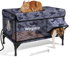 Heated Cat House Outdoor Insulated Waterproof Elevated Black Camo 25.6x17x18
