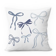 Blue Coquette Room Decor, Navy Blue Ribbon Bow Pillow Cover 18x18, Preppy Coq...