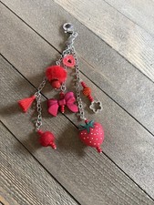 Adorable Red Ribbon Strawberry Heart Handmade Keychain Purse Charm  