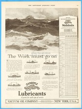 1919 Mobiloil Vacuum Oil Co Gargoyle Lubricants L A Shafer Art Tanker Ships Ad