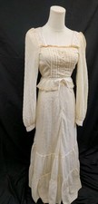 70s Vintage Dress Prairie Country Jody T California Maxi Ivory Seersucker Lace 5