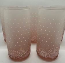 Cinco 5 vasos vintage de vidrio rosa esmerilado años 80 16 oz punto suizo conchas marinas playeras