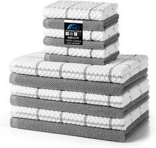 12 Pack Kitchen Towels and Dishcloths Set, 100 Cotton Soft and Absorbent Kitche