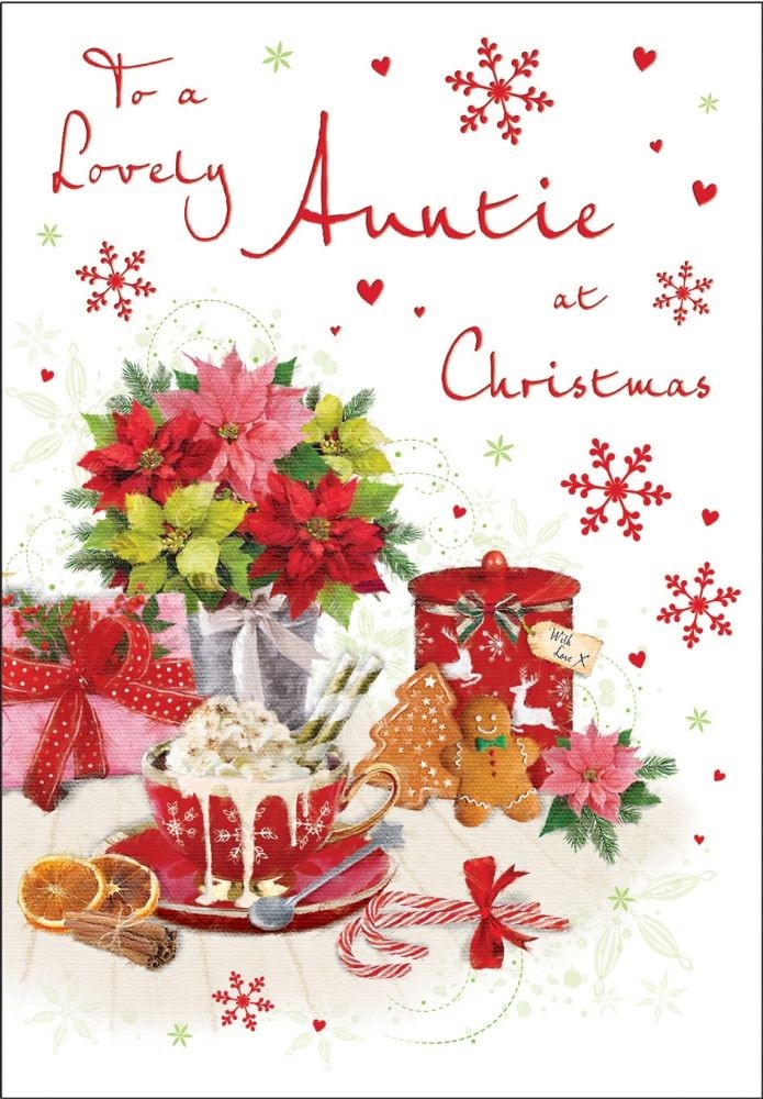 Christmas Card - Auntie - Hot Chocolate - Glittered - Regal NEW