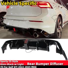 Rear Bumper Diffuser w/ LED Light Fit For VW Golf GTI 2022-2025 MK8 Shark Fin